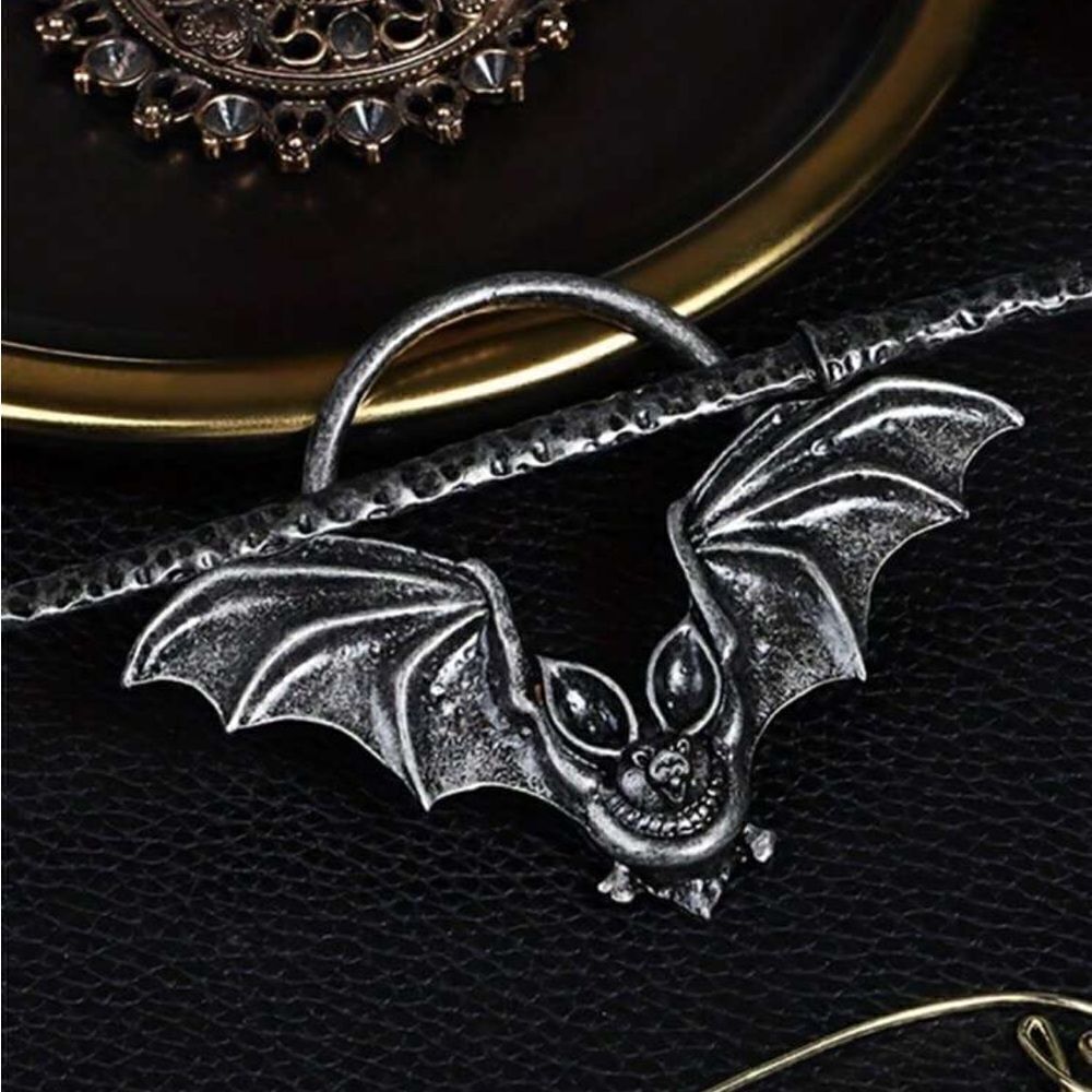Gothic Antique Silver Bat Hair Accessory, Engraved detailing, Matching hair pin